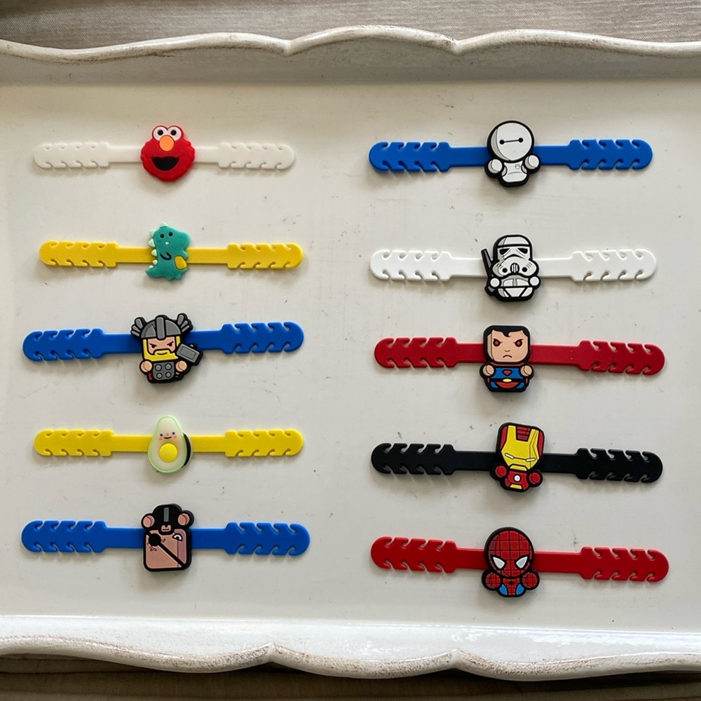 10 Superhero Character Child Rubber Face Mask Clip Fasteners